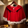 Scarves Women's Vintage Wine Red Tassel Pashmina Female Thermal Shawl Cloak R2626