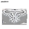 ANZIW Anello in argento sterling 925 con taglio rotondo 4CT per donna 6 punte con diamante simulato Anello di fidanzamento con fascia nuziale Jewelry299W