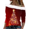 T-shirts Femmes Sexy Femmes T-shirt Rouge Arbre de Noël Imprimer pour élégant à manches longues Pull en vrac Tee-shirt à épaules dénudées