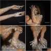 Five Fingers Gloves Women Sparkly Crystal Mesh Long Dancer Singer Nightclub Dance Stage Show Accessories Luxurious Stretch Rhineston Dhhvp