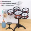 Claviers Piano Jazz Drum Set pour enfants 5 tambours / 3 tambours avec petit tabouret ensemble de baguettes de tambour instrument de musique jouets éducatifs pour débutants cadeaux 231206