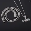 Chaînes D Z Lettre Savage Pendentif 3 Pièce 13mm Strass Miami Chaîne Cubaine Hiphop Glacé Bling Colliers Bijoux De Mode Homme Cadeau