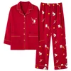 Dames nachtkleding pyjama herfst winter puur katoen lange mouwen rode kerst huiskleding set casual grote maten pyjama vrouwelijk m-3xl