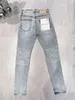 Jeans voor heren Lichtblauw Paars Merk heren Verontruste streetwear Mode Denim Slanke verf Graffiti Beschadigde gescheurde jeans 231206
