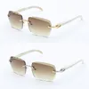 Designer Rimless Diamond Cut Lens Solglasögon Lentes de Sol Mujer Original White äkta naturliga hornglasögon Male och kvinnlig metallram Square Lens Eyewear New