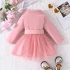 Girl's Dresses 0-5Y baby girl autumn dress children's long sleeved pioneer patch work sheer ball dress with belt children's fashion clothing 2312306