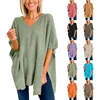 Kvinnors tröjor Solid Color Pullover V Neck tröja Rand Knit Fashion Poncho Cape Loose