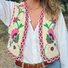 Chalecos para mujer Vintage mujeres bordado floral chaleco chaquetas verano estilo nacional abierto chaleco casual patchwork cuello en v señoras tops cortos 231206