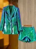 Zweiteilige Damenhose HIGH STREET est Designer-Laufsteg-Anzug-Set, Blazer, Shorts mit Glitzer-Pailletten und einem Knopf, 231206