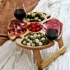 Objets décoratifs Figurines Table de pique-nique portable Table pliante extérieure en bois avec casier à vin en verre pliable pour Garden Party 231205