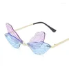 Zonnebril Kleurrijke Dragonfly Randloze Vrouw Merk Designer Luxe Zonnebril Vrouwelijke Party Persoonlijkheid Mode