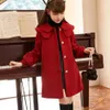 Jackets 8 15 Kids Cotton Padded Thick Woolen Dress Jacket Girls Winter Cute Red Long Coat Teenager Fashion Outerwear 14 clothes 231206