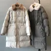 女性のトレンチコート冬の女性パーカスジャケットダウンコットンコート韓国ファッション服Real Fur Collar Ropa Mujer WPY