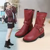 Boots Thick heeled mid length boots for women autumn and winter belt buckle decoration side zipper low round toe large size knight women 230830