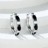 Boucles d'oreilles ovales en pierre noire ronde pour femmes, couleur argent, Zircon blanc, boucle d'oreille pour fête de mariage, Huggie, bijoux cadeaux