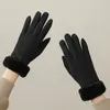 Cinco Dedos Luvas Engrossadas Touch Screen GlovesWomen Inverno Quente Camurça Dedo Completo Mittens Meninas Esporte Ao Ar Livre 231205