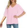 Damesblouses Los en comfortabel Katoenen shirts met V-hals en lange mouwen voor dames T-shirtpak met leuke zomertop