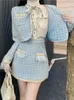 Two Piece Dress High Quality Small Fragrance Tweed Two Piece Sets Women Outfits Fashion Sweet Short Jacket Coat Mini Skirt 2 Piece Suits 231205