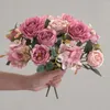 Dekorativa blommor Simulerade Peony Flower Arrangement Realistiska Rose Pink Artificial Vintage Style Non-Baining for Wedding