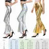 Kadınların İki Parçası Pantalon Evase Lazer Brillant Pour Femmes Vetement Metalquique Moultion A Volts Awsedible Retro 70'lerin Disko Sahne Kulübü Cloche 231206