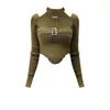 Kvinnors tröjor Y2K E-GIRL 2023 Autumn Casual Women Long Sleeve Pullovers Sweet Chic Fashion Oregelbundet Halter Off Shoulder Hoppers