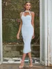 2024女性ファッションドレス滑走路ドレス女性バルマンスタイルのボタン装飾包帯ドレスエレガントなスリムフィットドレス