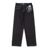 Женские брюки, американские уличные джинсы в стиле хип-хоп с готическим принтом, прямые джинсы, модные винтажные свободные джинсы Y2K в стиле Харадзюку, женские черные