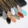 Pendant Necklaces 1PC Crystal Agate Natural Semi Precious Oval Charm Necklace Metal Chain Jewelry Accessories Gift