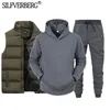 Mens Tracksuits Brand Men Solid Color Casual Set Vest Hoodies Pants 3 Piece Tracksuit Trendy Sportswear Set Male Clothing 231206