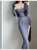 Casual Dresses WOMENGAGA Mature Sexy Asian Woman Korean Sweet Sleeveless Ruffles Camisole Maxi Long Sleeve Dress Autumn Clothes 8LK