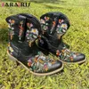 Laarzen Vintage vrouwen Westerse Mode Retro Borduur Dikke Hakken Cowboy Herfst Winter Schoenen Voor Vrouw Big Size 231205