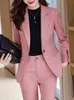 نساء سراويل سروال المكون من قطعتين روز تصب في Femme Blazer a manches sulfet col rabattu pantalon taille haute nouvelle mode automne 231206