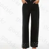 Moda carta broca jeans feminino designer preto cintura alta calças jeans estilo rua calças largas perna