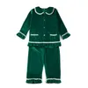 Pajamas Children XMAS PJS Classic Green Velvet Button Up Kids Boys And Girls Christmas Pyjamas Baby Pajamas Set 231202