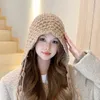 Bandanas mão-tecido borla bola chapéu de lã outono inverno quente envoltório cabeça circunferência feminina grande mostrar rosto menor malha