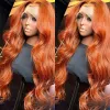 40inch 13x4 Ginger Lace Front Wig Human Hair For Women 360 Full Orange Ginger Wig Body Wave Synthetic Lace Frontal Wig Preplucked