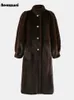 Piel de mujer Faux Nerazzurri invierno largo grueso cálido suave mullido marrón visón abrigo mujeres solo pecho elegante ropa de diseñador de lujo 231206