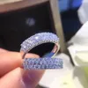 Platinum Shining Diamond Ring Band for Women Girls Elegant Bling Crystal CZ Zircon Sier Geometry Designer Ol Anneaux Bijoux