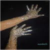 Cinq doigts Gants Femmes Sparkly Crystal Mesh Long Danseur Chanteur Discothèque Danse Spectacle Accessoires Luxueux Stretch Rhineston Dhhvp