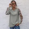 Women's Sweaters Sweater Women Knitted Ribbed Pullover Leopard Panel Waffle Knit V Neck Long Sleeve Casual Jumpers Clothing Autumn Winter