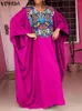 Robes décontractées 2023 VONDA Bohème Femmes Été Élégant Satin Soie Robe De Soirée Longue Manches Chauve-Souris Vintage Imprimé Plissé Maxi Robes