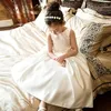Girl Dresses Long Ivory Satin Flower For Wedding Party A Line Floor Length Belt Sash Floral First Communion Dress Kids Outfit