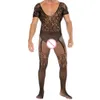 Homem pamas trajes lingerie sexy bodystocking erótico catsuit plus size terno do corpo masculino crotchless quente pijamas