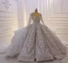 2024 Vintage Sequined Lace Appliqued Ball Gown Wedding Dress Sparkly Luxury Long Sleeves Saudi Dubai Arabic Bridal Gowns Vestido De Novia