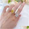 Pierścienie ślubne Cenne pierścionek z diamentem topazu 100% prawdziwy 925 Sterling Sier Party Wedding Pierścienie dla kobiet mężczyzn zaręczynowy Drop dhlfp