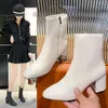 New Women Side Zipper Martin boots Comfortable Mid Heel Ankle Boots Fashion Shoes Black Red White Square Heel Women boots