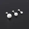 Stud Earrings 4/6/8mm Silver Color Stainless Steel Pearl Ball Screw Pierced Women Ear 2pcs