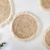 Masa Paspasları Modern Basit Saman Placemat Mısır Kabuğu Örgülü Tassel Kenar Kalın Yalıtımlı Küçük Çay Kupası Yastık Mat