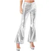 Dames tweedelige broek Pantalon ontwijken metallique briljant pour femme taille moyenne 70 s Disco elastique bas cloche Cosplay Clubwear 231206