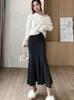 Skirts Skorts SURMIITRO Women Knitted Long Skirt Autumn Winter Elegant Solid Slim Hip Wrap Mermaid Bodycon High Waist Midi Skirt Female 231206